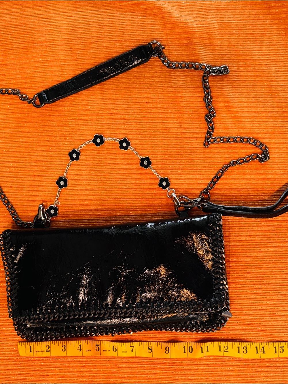 Black Patent Chain Crossbody Bag - Unbranded